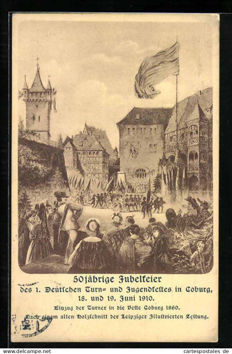 Künstler-AK Coburg, 50 Jährige Jubelfeier Des 1. Deutschen Turn- Und Jugendfestes 1910, Einzug Der Turner In Die Ves  - Coburg