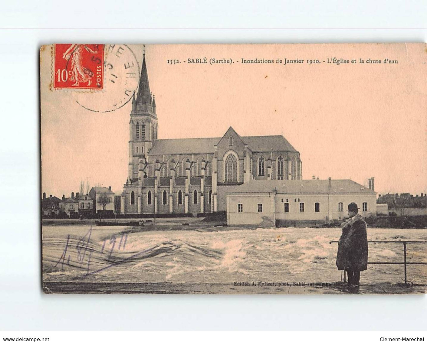 SABLE : Inondations De Janvier 1910, L'Eglise Et La Chute D'Eau - état - Sable Sur Sarthe