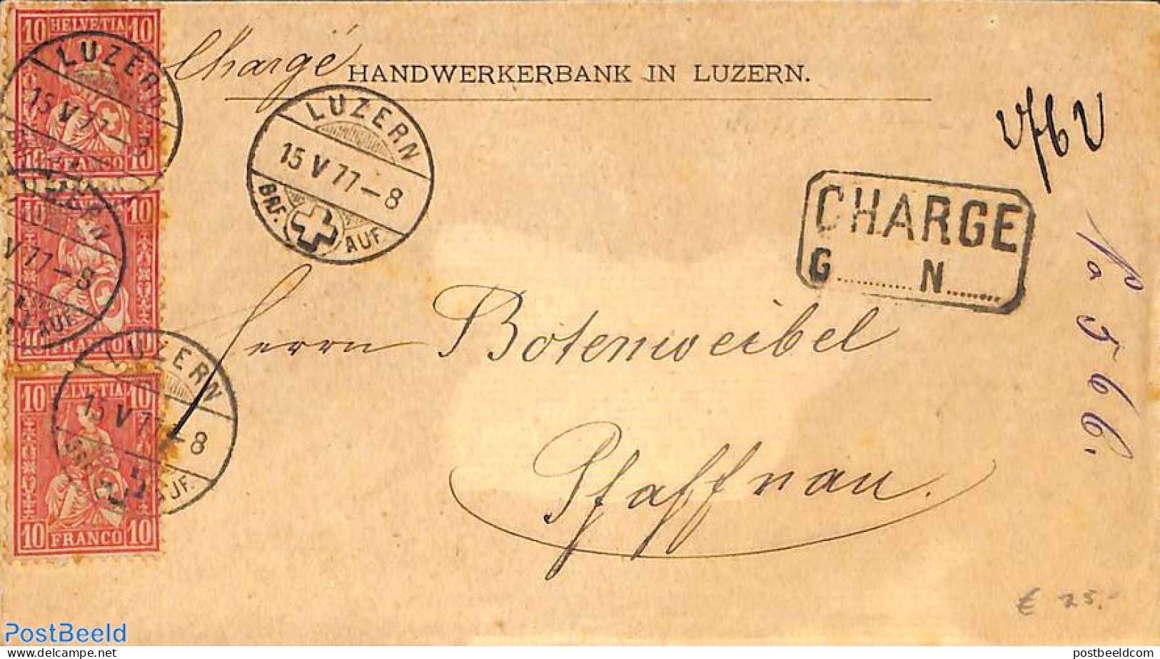 Switzerland 1877 Envelope To Pfaffnau, Postal History - Brieven En Documenten
