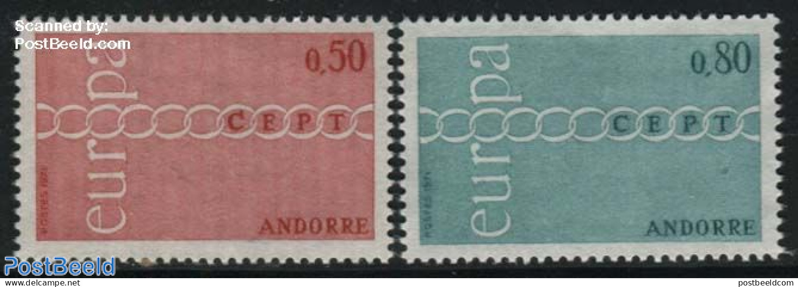 Andorra, French Post 1971 Europa CEPT 2v, Unused (hinged), History - Europa (cept) - Ungebraucht