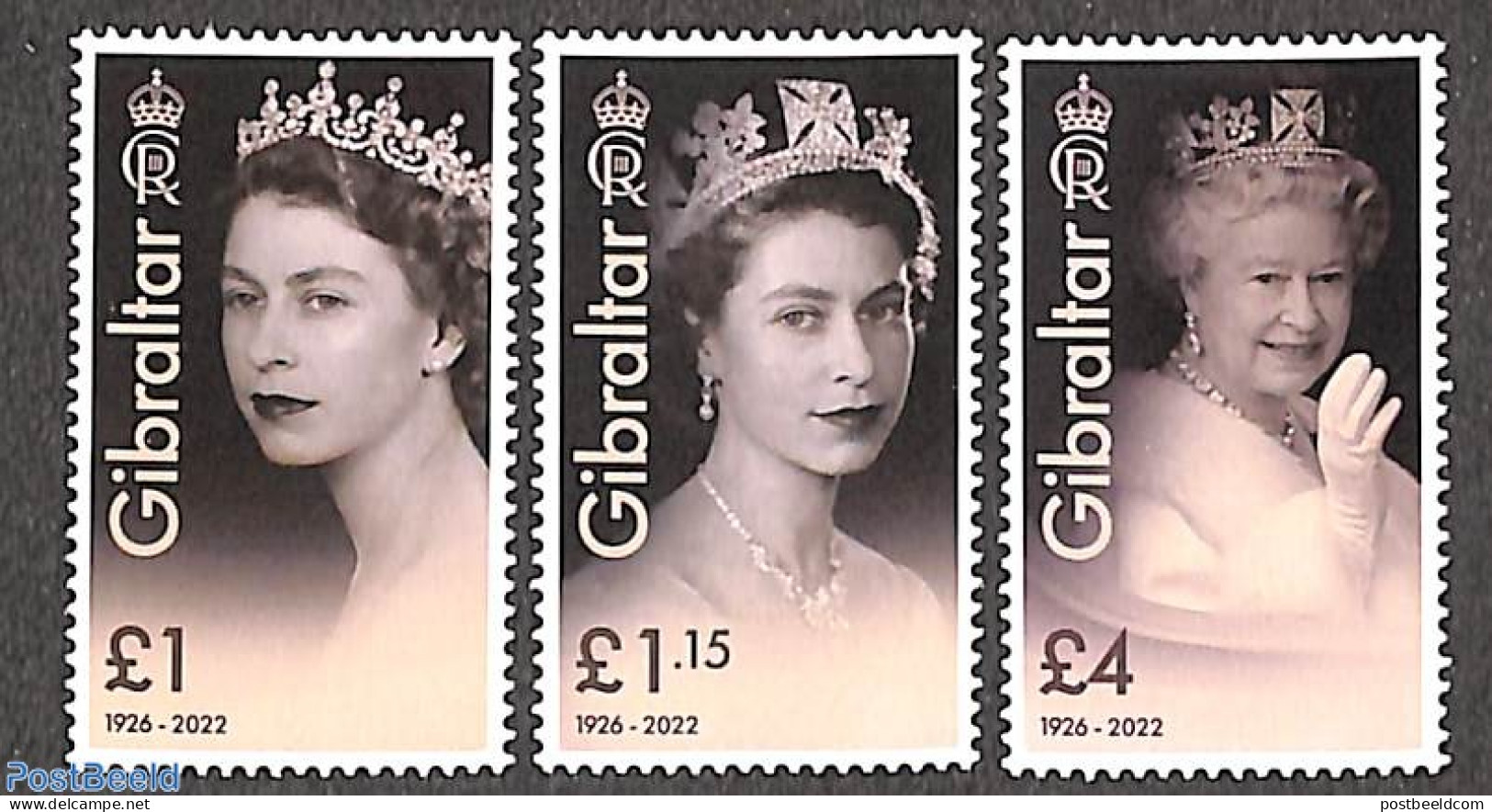 Gibraltar 2023 Queen Elizabeth II, In Memoriam 3v, Mint NH, History - Kings & Queens (Royalty) - Familles Royales