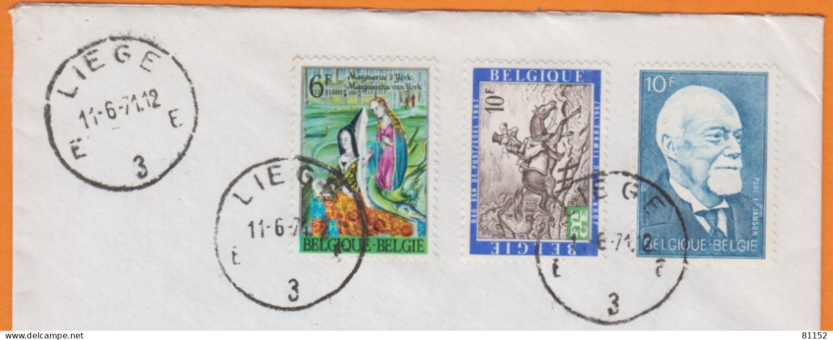 Belgique Lettre Recommandée De LIEGE 1971   Avec Compo De 3  Timbres Pour 95 PONTOISE - Brieven En Documenten