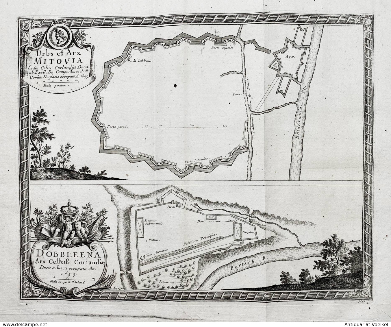 Urbs Et Arx Mitovia / Dobbleena Arx Cellciß: Curlandiae - Jelgava / Mittau / Dobele / Latvia / Lettland - Prenten & Gravure