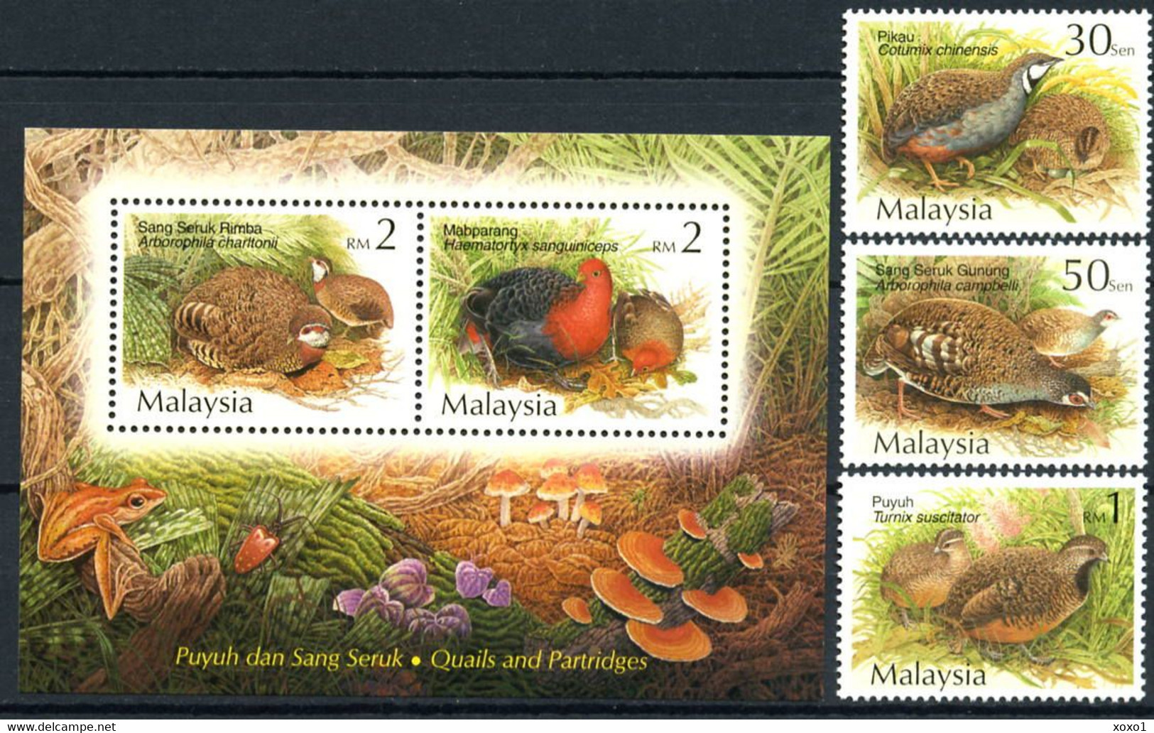 Malaysia 2001 MiNr. 1022 - 1026 (Block 50)  Birds, Quails & Partridges 3 V+ S\sh  MNH** 7.00 € - Gallinacées & Faisans