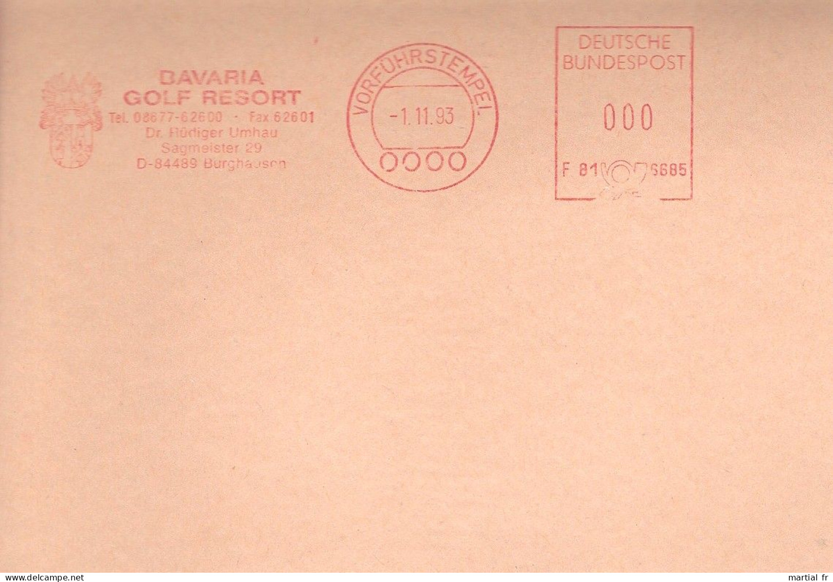 EMA ALLEMAGNE DEUTSCHLAND BUND GERMANY SPORT BAVARIA GOLF RESORT BURHAUSEN 84489 ESSAI SPECIMEN VORFÜHRSTEMPEL ESSAY - Golf