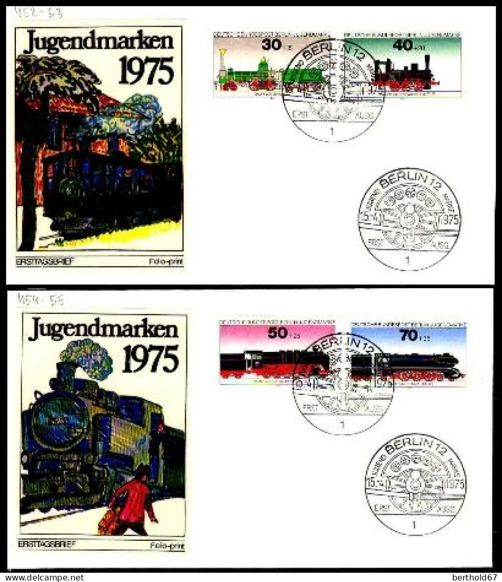 Berlin Poste Obl Yv:452/455 Pour La Jeunesse Locomotives (TB Cachet à Date) Fdc Berlin 15-4-75 - 1971-1980