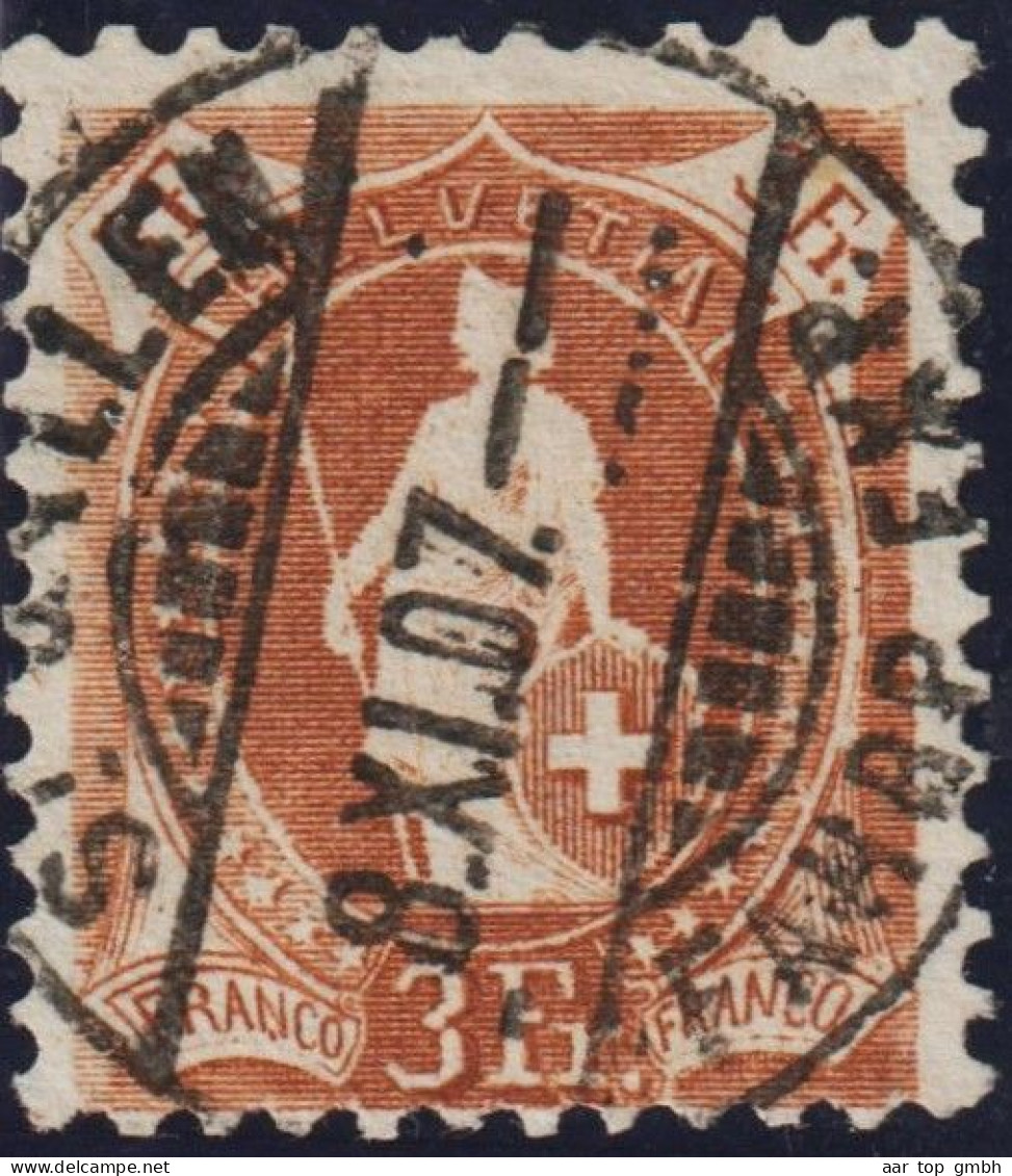 Schweiz Stehende Helvetia 3 Fr. SBK#92C Vollstempel Gepr. Machand St. Gallen 1907-11-08 - Gebruikt