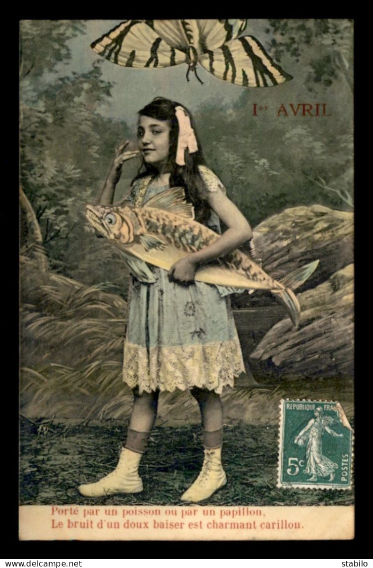 FANTAISIES - 1ER AVRIL - FILLETTE, POISSON ET PAPILLON - Erster April