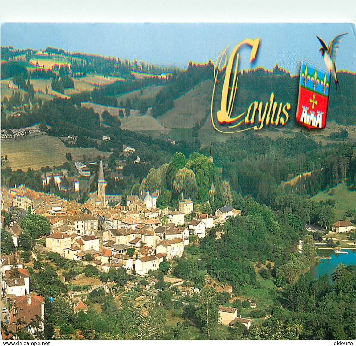 82 - Caylus - Vue Générale Aérienne Avec Le Cirque Naturel Boisé De Labarthe Et Son Plan D'eau - Blasons - Carte Neuve - - Caylus