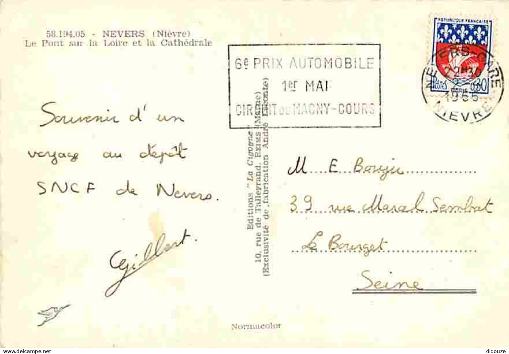 58 - Nevers - Le Pont Sur La Loire - La Cathédrale - Flamme Postale 6e Prix Automobile De Magny-Cours 1965 - CPM - Voir  - Nevers