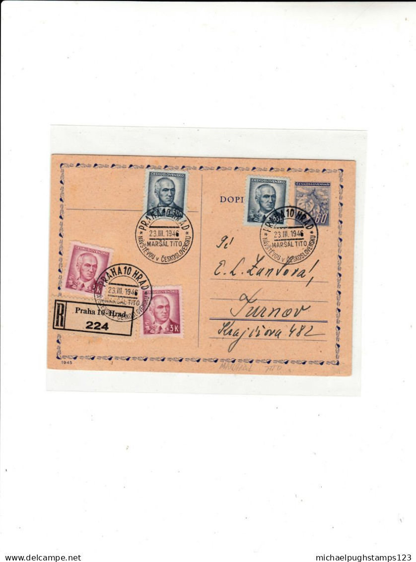 Czechoslovakia / Stationery / Registered Postcards / Marshall Tito - Otros & Sin Clasificación