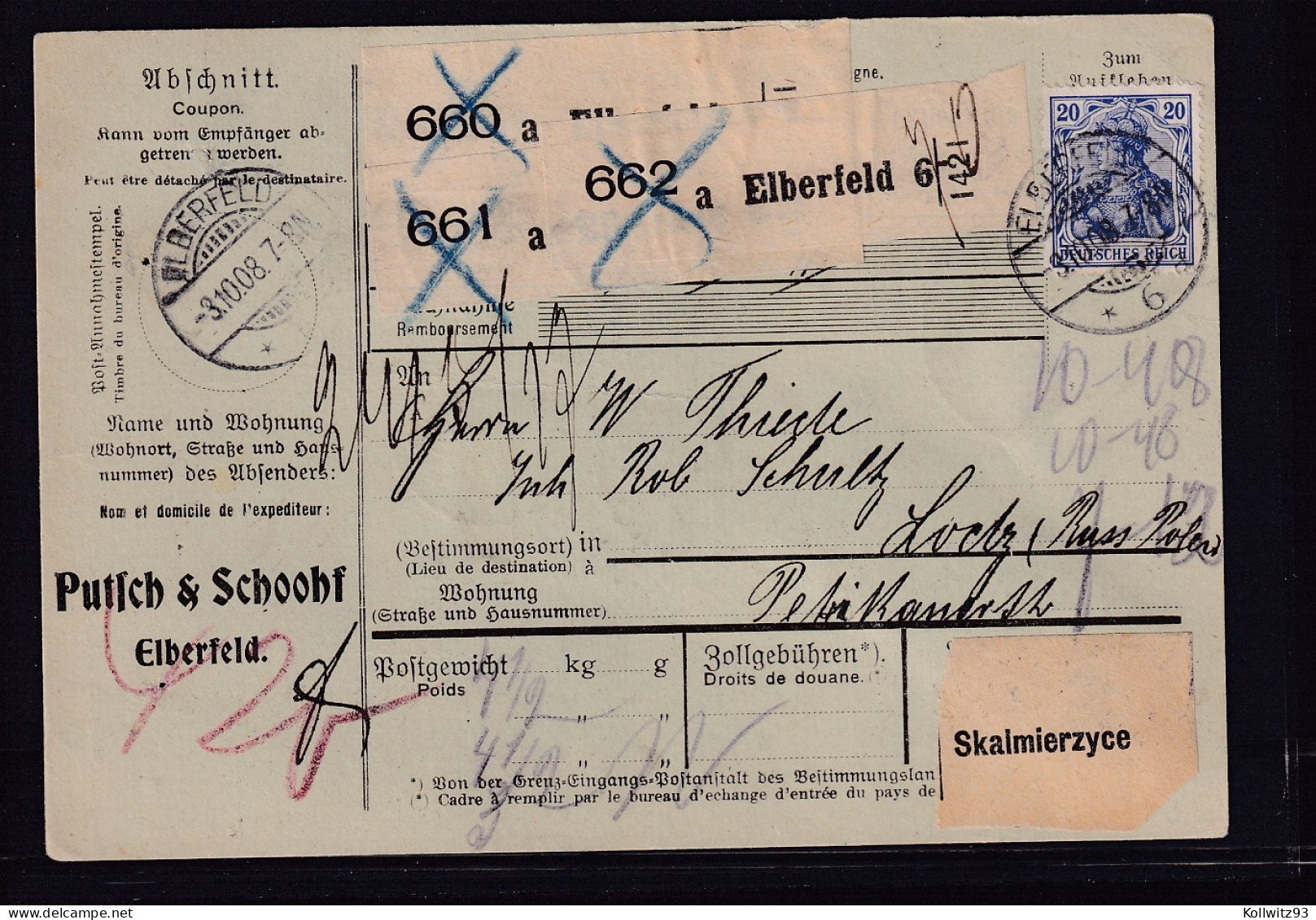 DR. Paketkarte Von Elbefeld, Mit Mi.-Nr.  87 I+2x 82,  3 X 41 Y K, FA. Hovest - Other & Unclassified