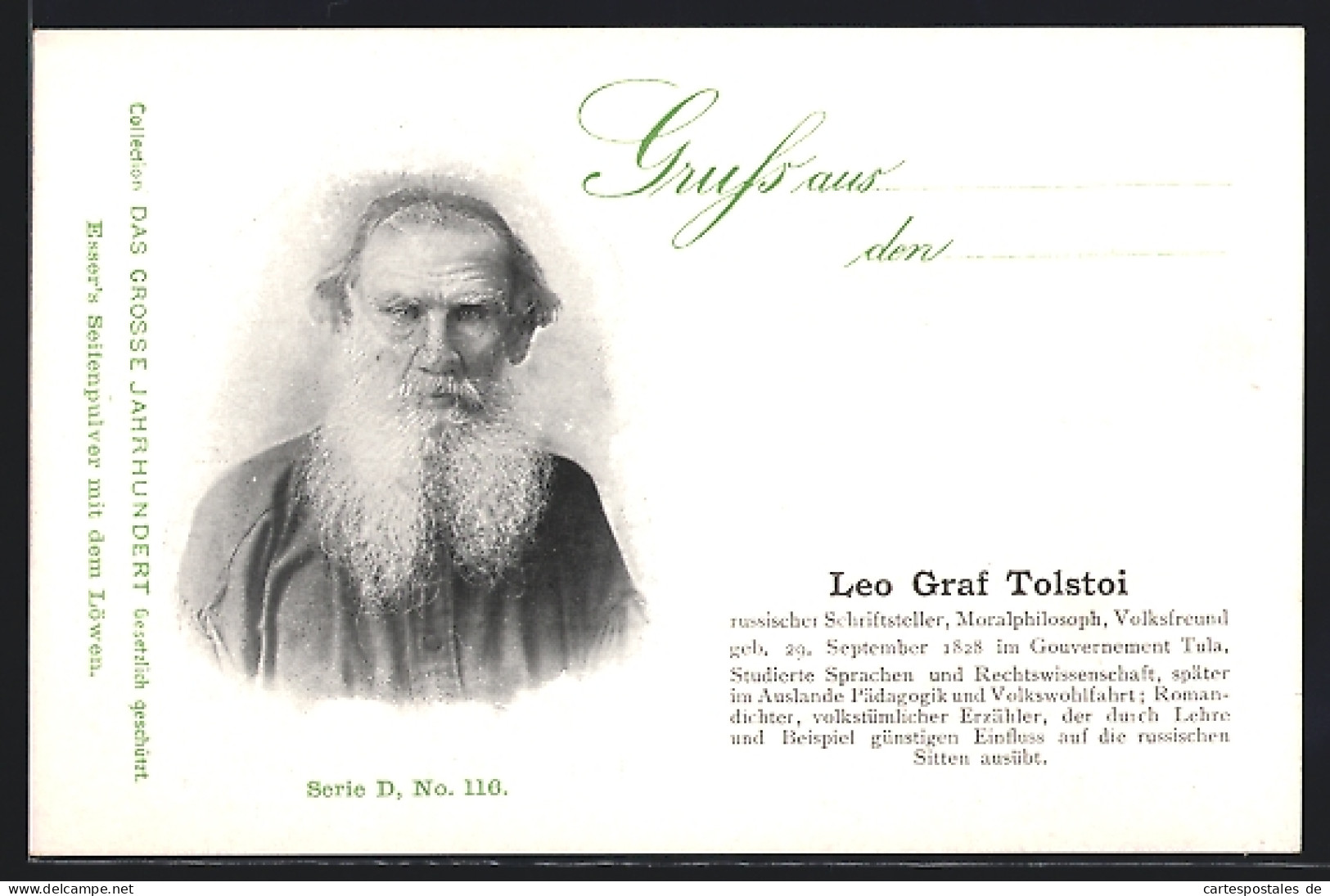 AK Portrait Schrifsteller Leo Graf Tolstoi Mit Vollbart Und Bauernkaftan  - Ecrivains