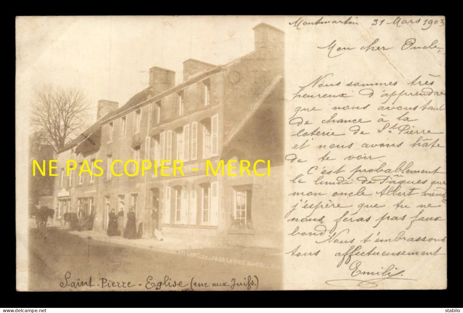 JUDAISME - SAINT-PIERRE-EGLISE - RUE AUX JUIFS - CARTE PHOTO ORIGINALE - Jewish