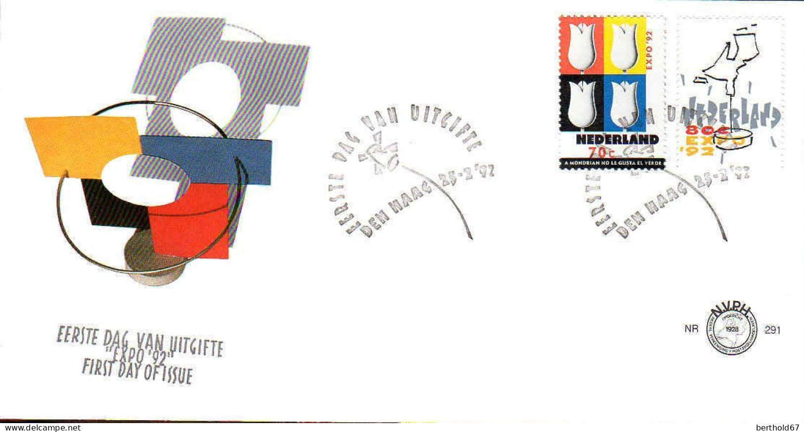 Pays-Bas Poste Obl Yv:1397/1398 Exposition Universelle Seville Fdc Den Hagg 25-2-92 - Gebruikt