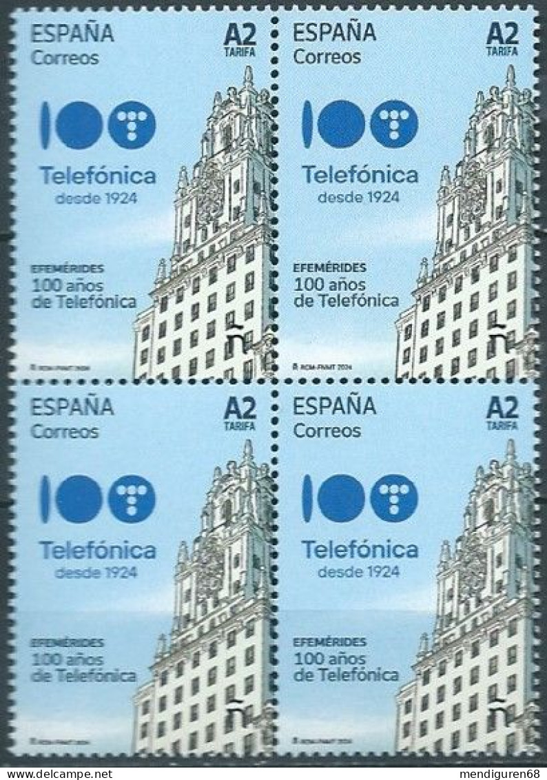 ESPAGNE SPANIEN SPAIN ESPAÑA 2024 100 YEARS OF TELEFÓNICA BLOCK 4V MNH ED 5740 - Neufs