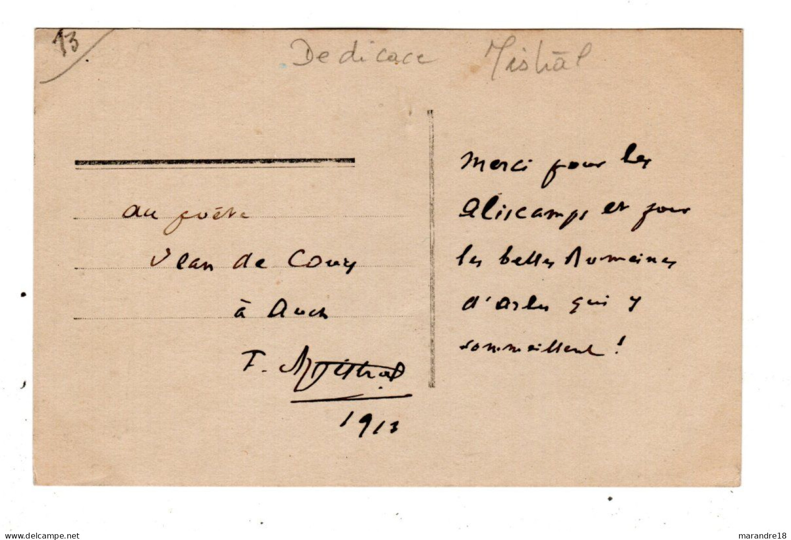 Carte Postale Avec Autographe Dédicacé Au Verso De La Main Du Poète Frederic Mistral - Escritores