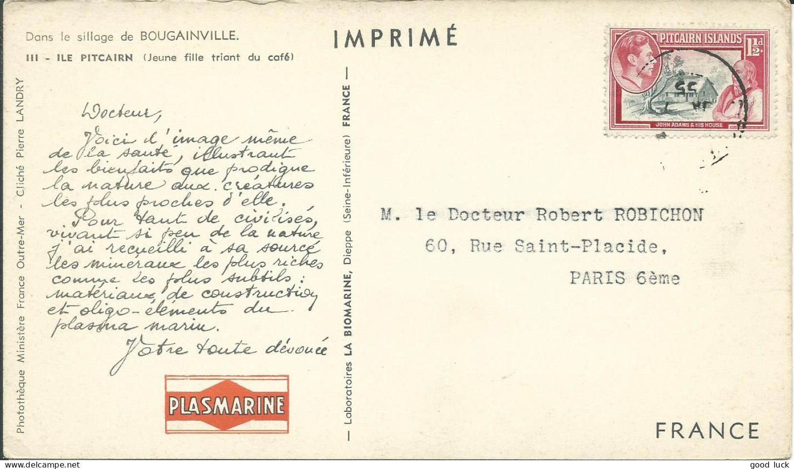 PITCAIRN CARTE 1,5 D PLASMARINE / IONYL POUR PARIS  LETTRE COVER - Pitcairneilanden