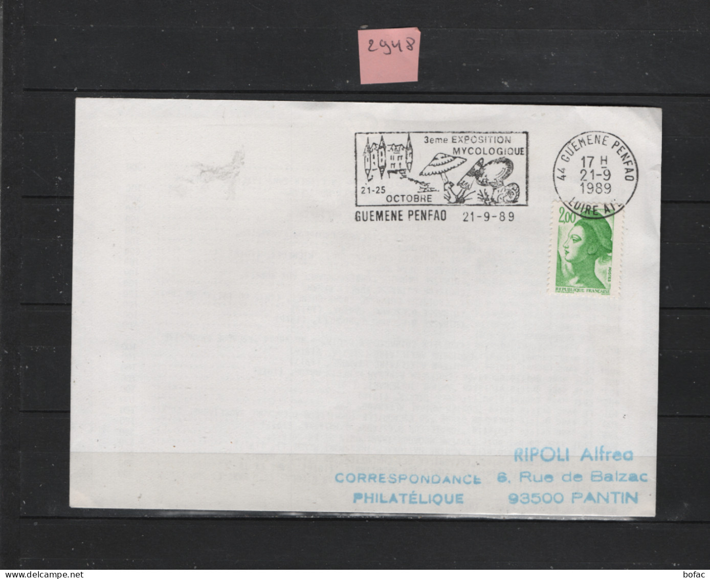 PRIX FIXE  Guemene Penfao Loire Atlantique  44 Exposition Mycologique 21-9-89 Marianne Du Bicentenaire Flamme 2948 - Mechanical Postmarks (Advertisement)