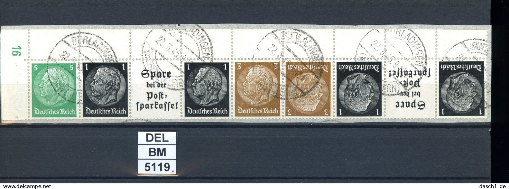 DEL-BM5119, Deutsches Reich,  Zusammendrucke Hindenburg, O, EG-Str. 3, OR - Se-Tenant