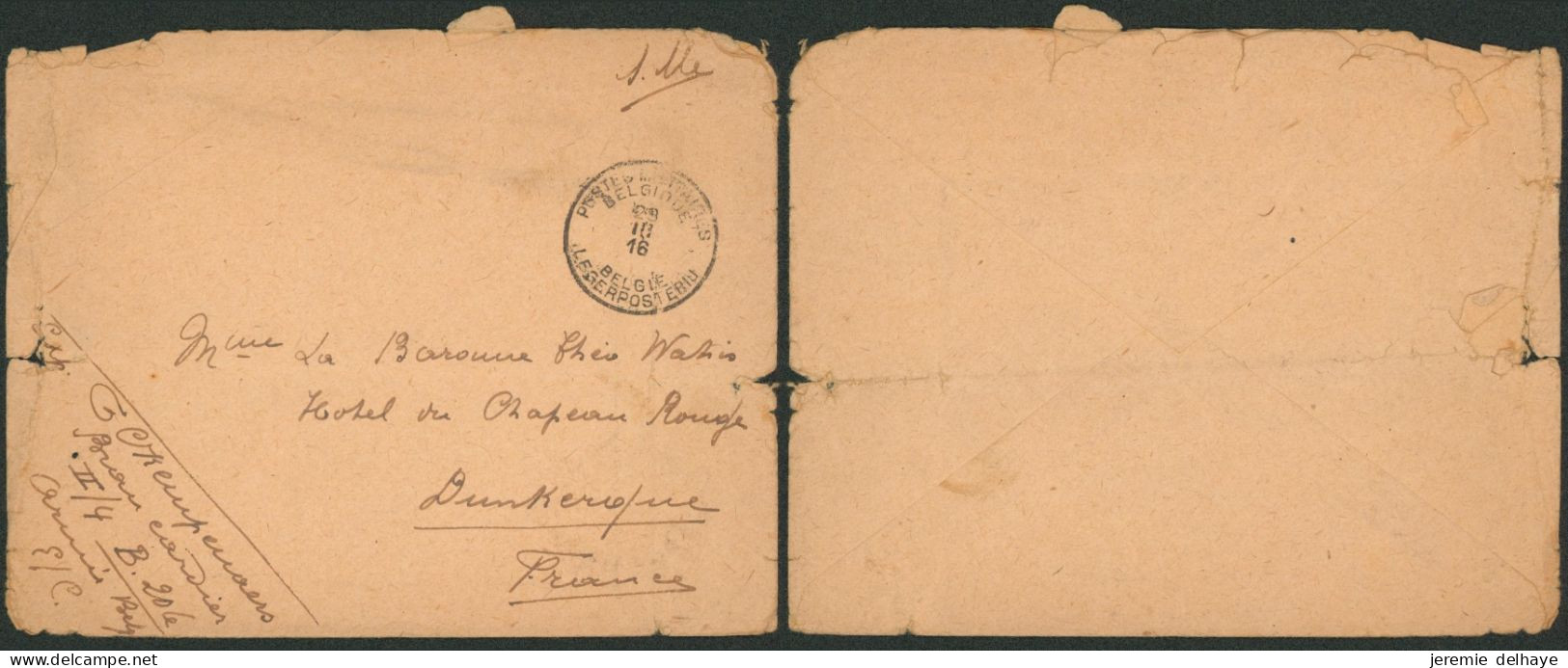 Lettre En S.M. Obl P.M.B. (1916) > Hotel Du Chapeau Rouge à Dunkerke çàd Mme La Baronne Wahis. - Belgisch Leger