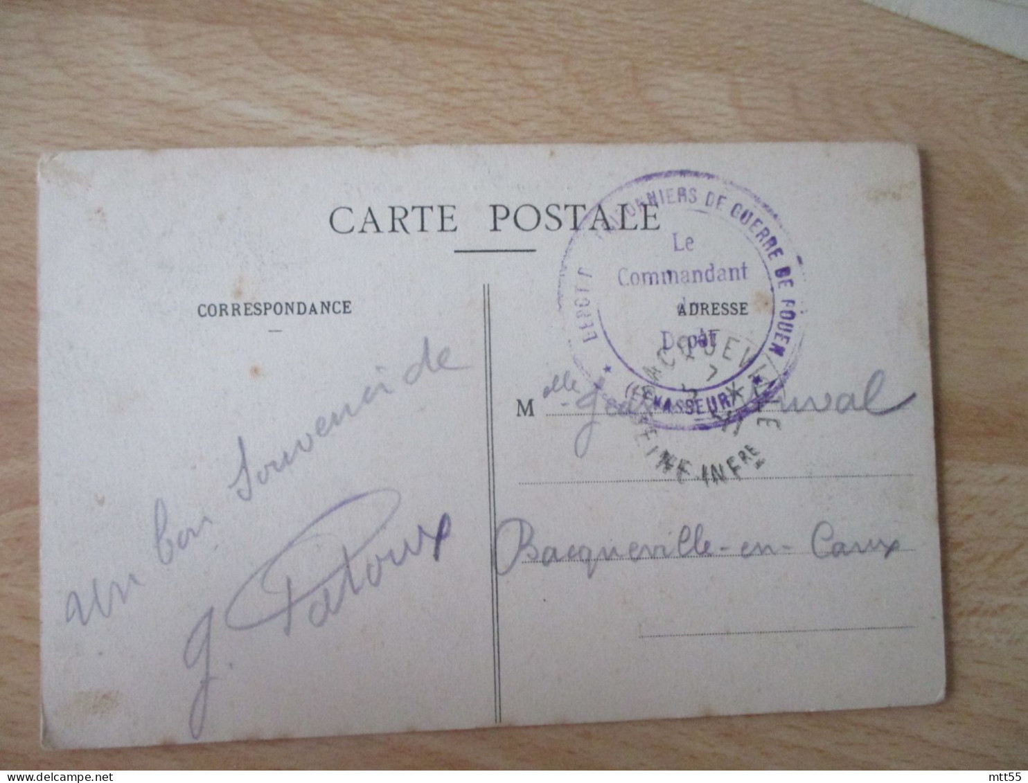 ROUEN DEPOT DE PRISONNIERS DE GUERRE   FRANCHISE POSTALE GUERRE 14.18 - WW I