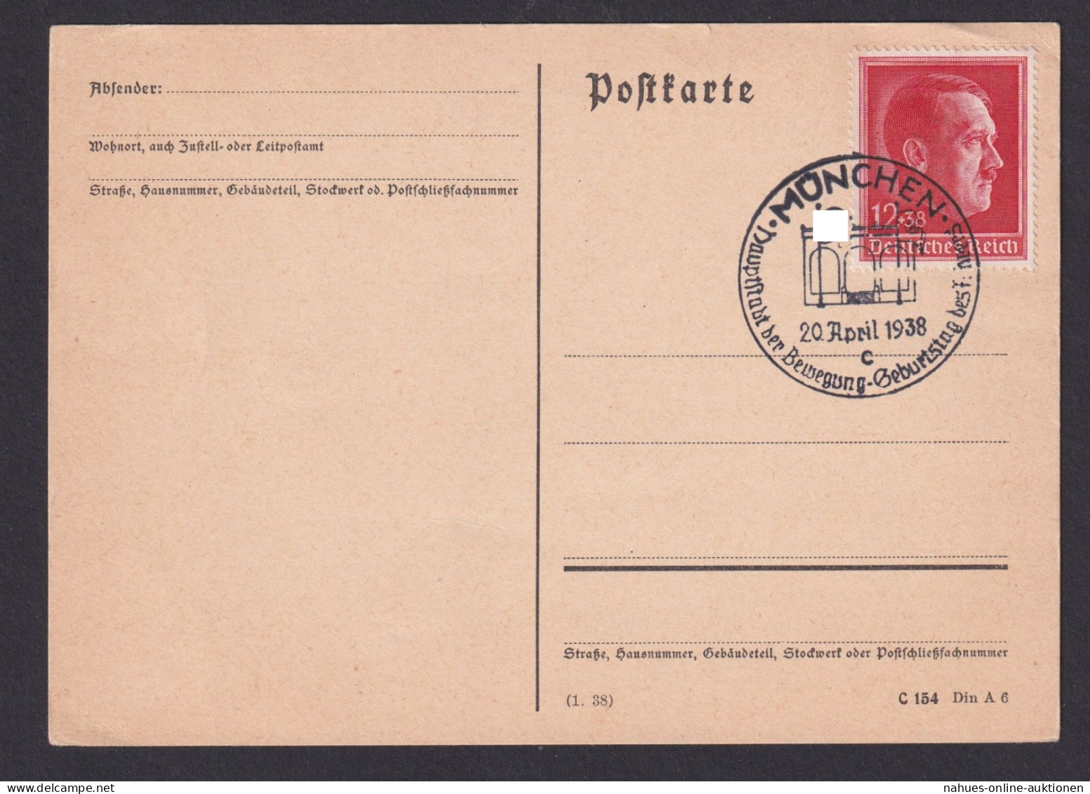 München Deutsches Reich Postkarte SSt Hauptstadt D. Bewegung Geburtstag - Storia Postale