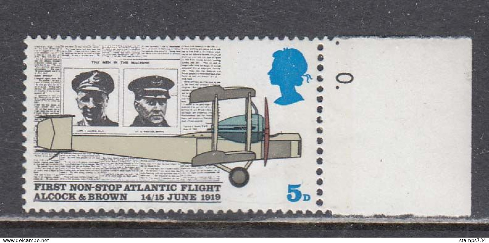 Great Britain 1969 - 50th Anniversary Of The First Non-stop Flight Over The North Atlantic, Mi-nr. 511, MNH** - Unused Stamps