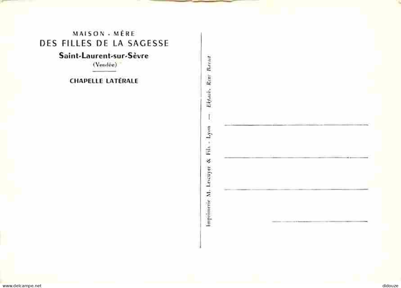 85 - Saint Laurent Sur Sèvre - Maison Mère Des Filles De La Sagesse - Chapelle Latérale - CPM - Voir Scans Recto-Verso - Other & Unclassified