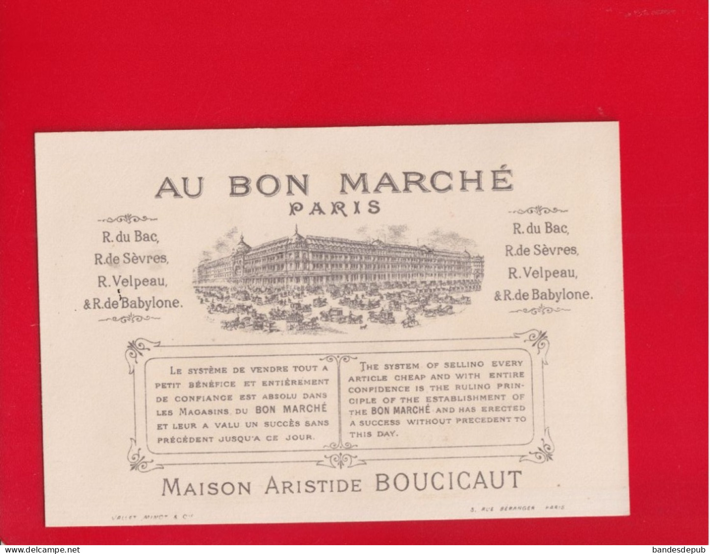 AU BON MARCHE Jolie Chromo Lith Minot Visite Enfants Chiens  Zoo Circa 1890 Flamants Roses - Au Bon Marché