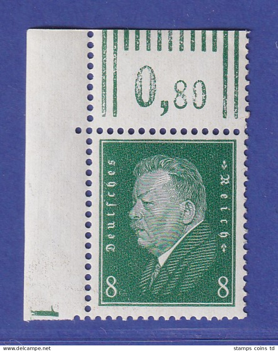 Dt. Reich 1928 Reichspräsident Ebert 8 Pf Mi.-Nr. 412X Eckrandstück OL ** - Neufs