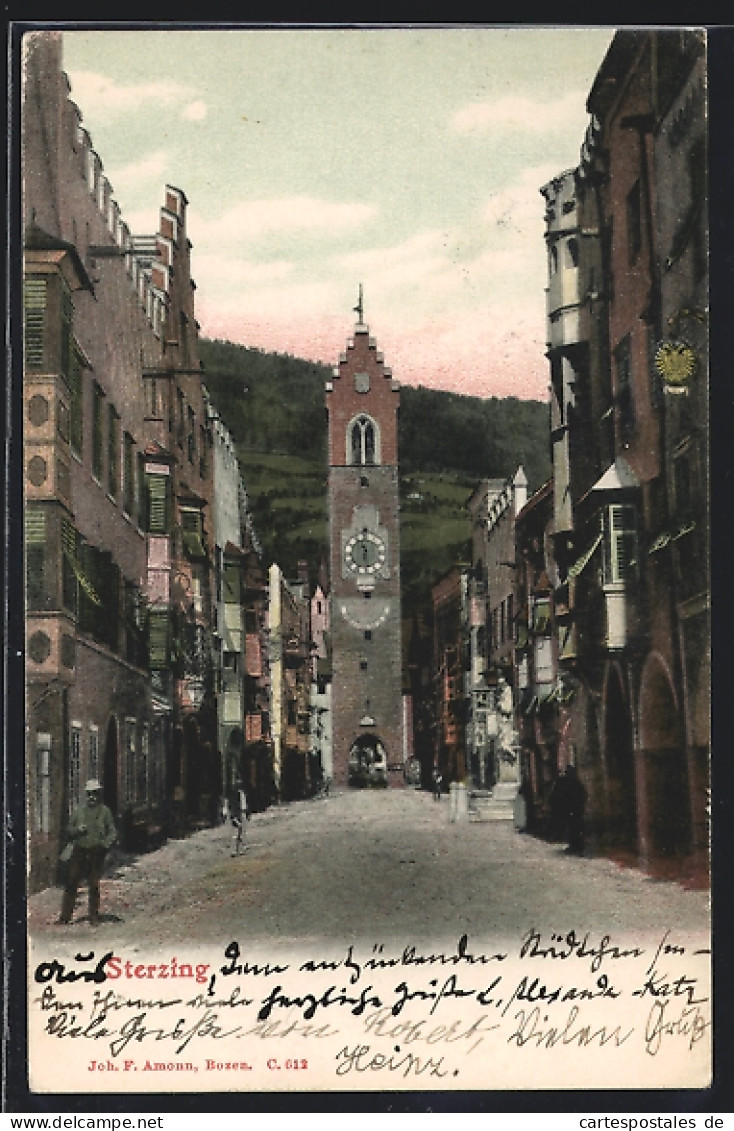 Cartolina Sterzing, Strassenansicht Mit Uhrenturm  - Other & Unclassified