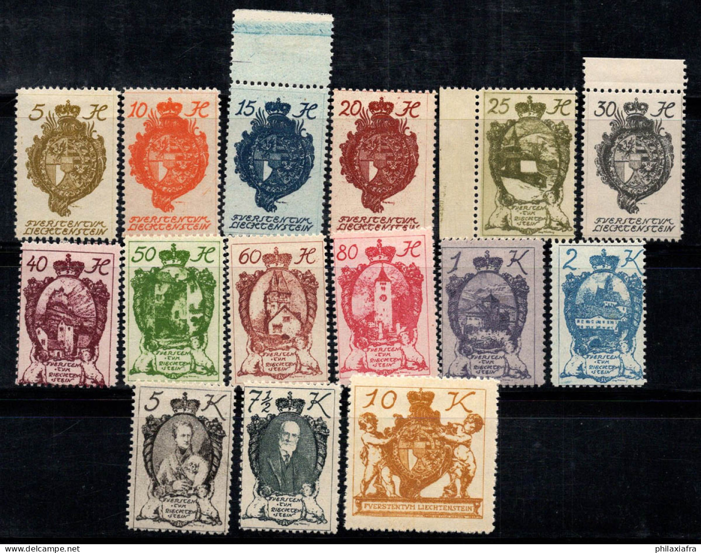 Liechtenstein 1920 Mi. 25-39 Neuf * MH 100% Monuments, Célébrités - Unused Stamps