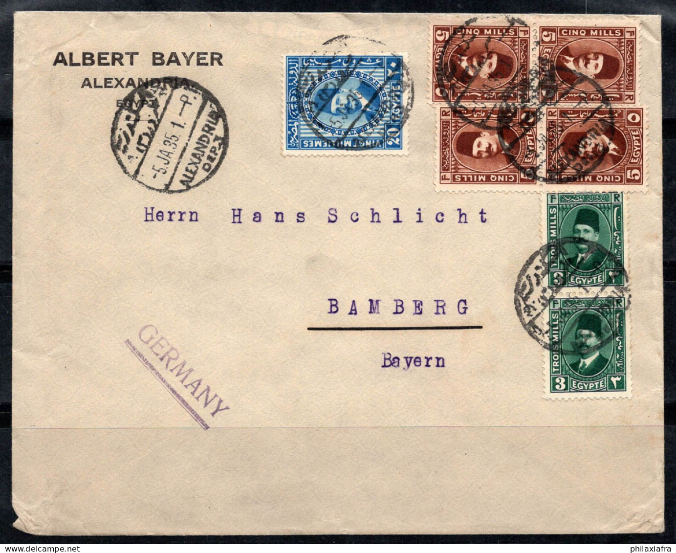 Égypte 1933-34 Enveloppe 100% Oblitéré Bamberg, Allemagne, Bayer - Covers & Documents