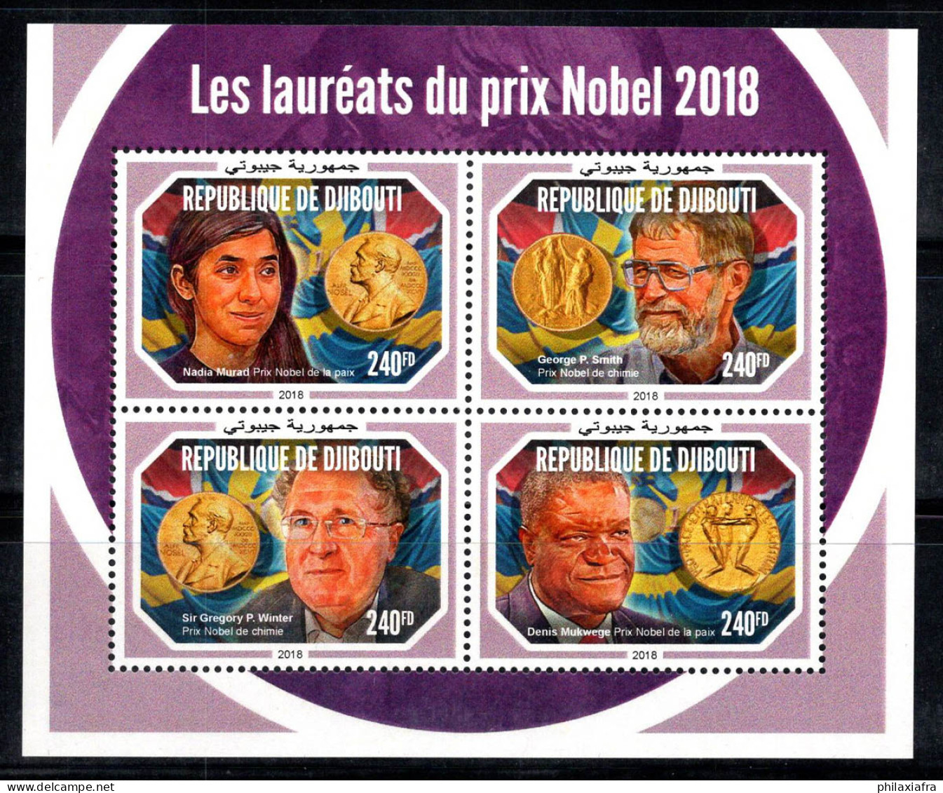 Djibouti 2018 Mi. 2698-2701 Mini Feuille 100% Neuf ** Lauréats Du Prix Nobel - Djibouti (1977-...)