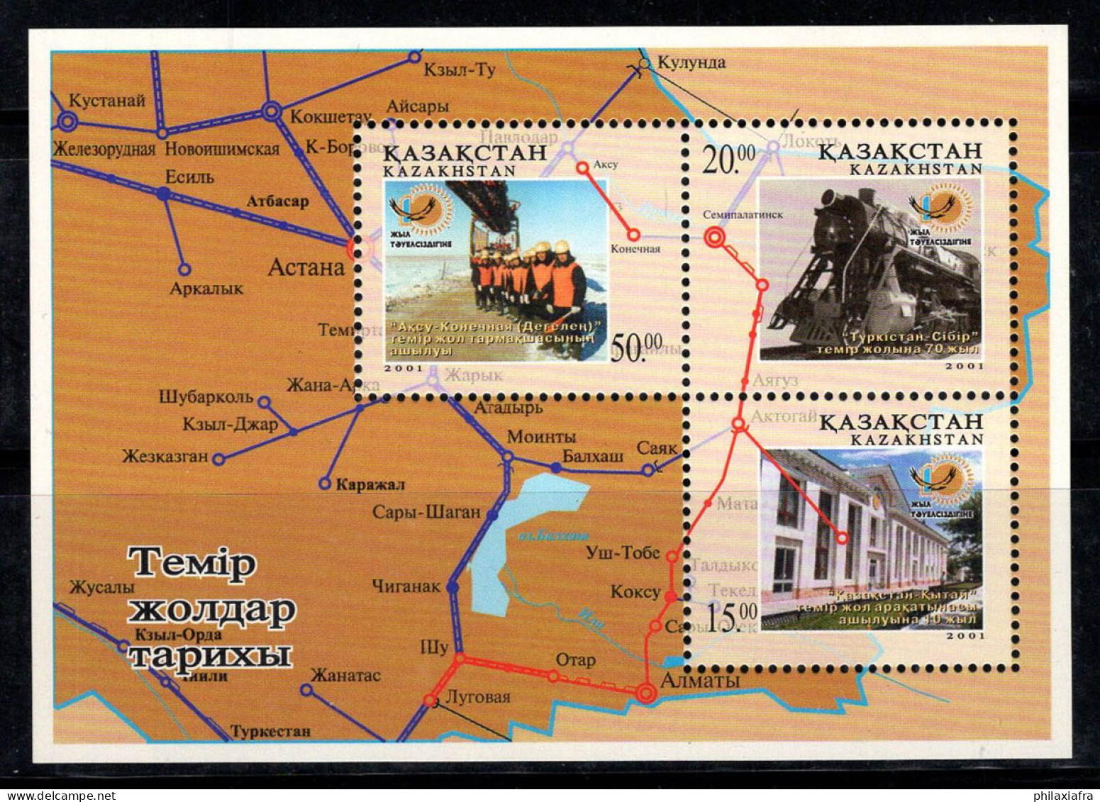 Kazakhstan 2001 Mi. Bl. 22 Bloc Feuillet 100% Neuf ** Train, Trains - Kazakistan