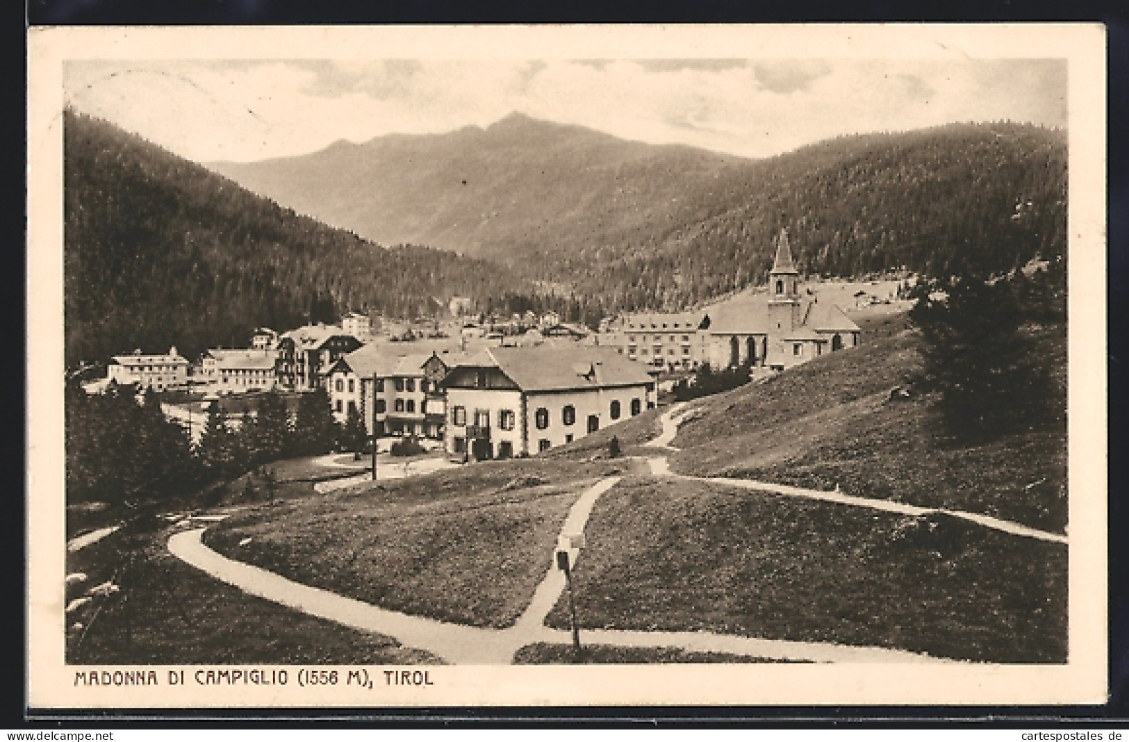 Cartolina Madonna Di Campiglio, Ortsansicht Mit Kirche  - Other & Unclassified