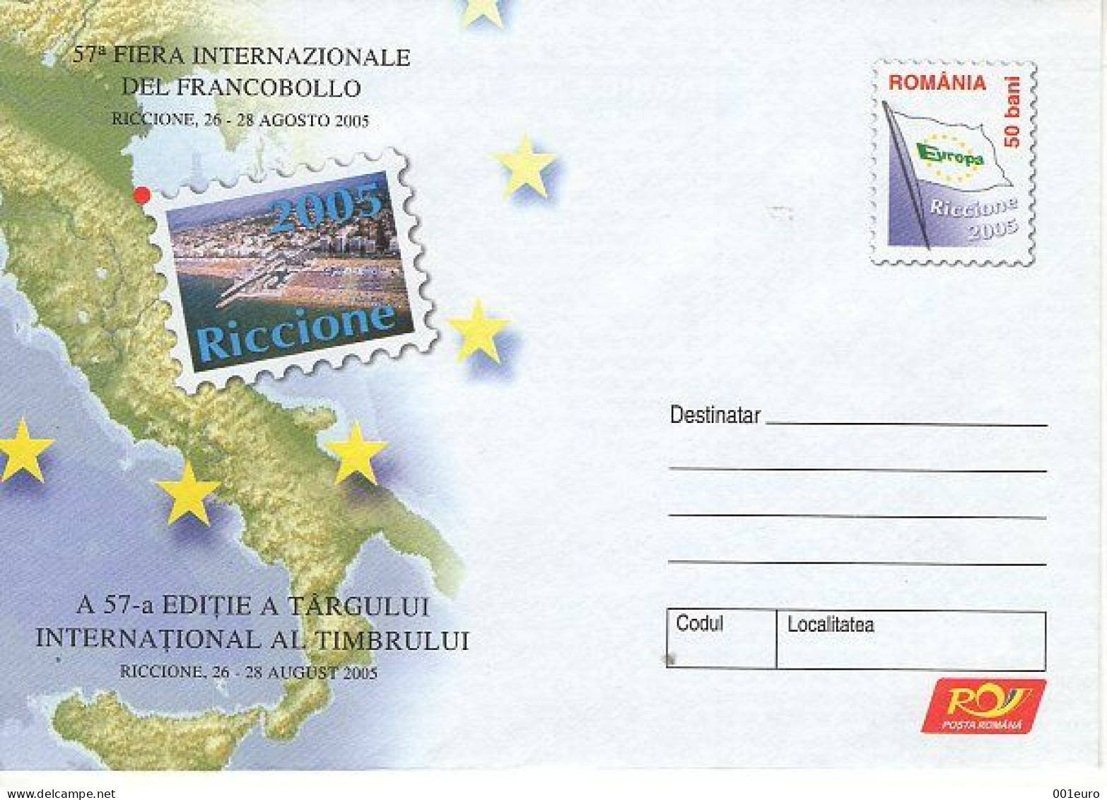 ROMANIA 079y2005: RICCIONE - PHILATELIC FAIR, Unused Prepaid Postal Stationery Cover - Registered Shipping! - Ganzsachen