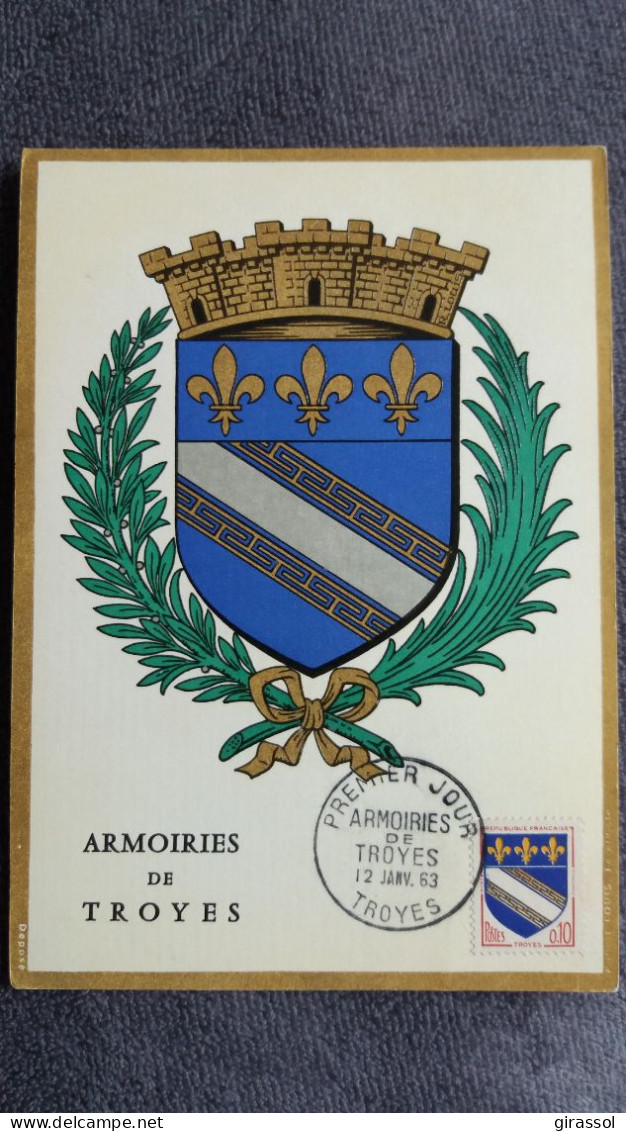 CPSM BLASON ARMOIRIES DE TROYES AUBE 1 ER JOUR MAXIMUM TIMBRE 12 01 63  COMPOSITION HERALDIQUE R LOUIS IMBERT - Troyes