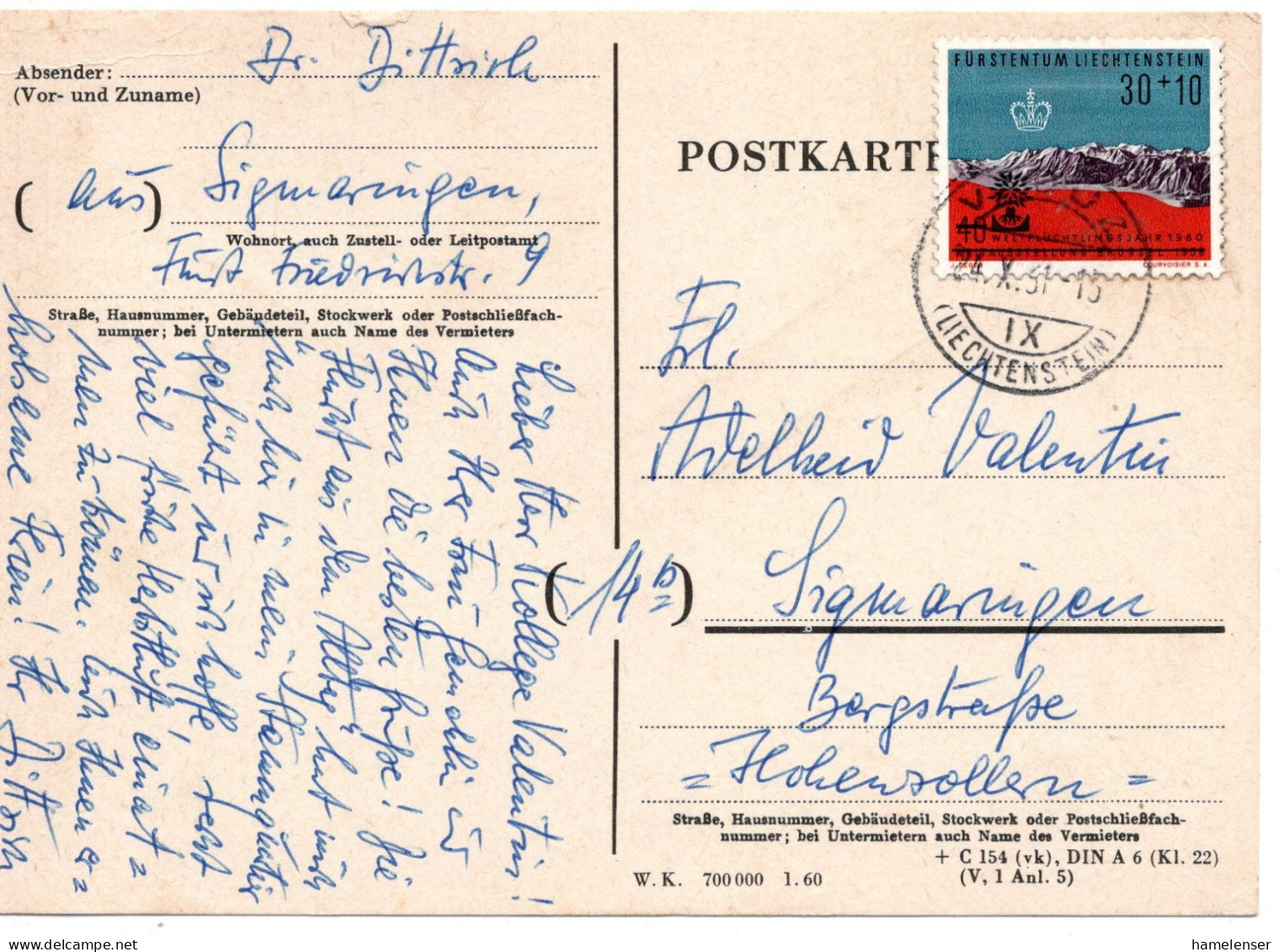 78888 - Liechtenstein - 1961 - 30Rp Fluechtlingsjahr EF A Kte VADUZ -> Westdeutschland - Covers & Documents