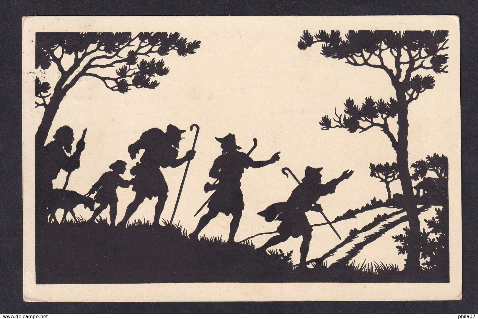 Shepherds / Postcard Circulated, 2 Scans - Silhouette - Scissor-type