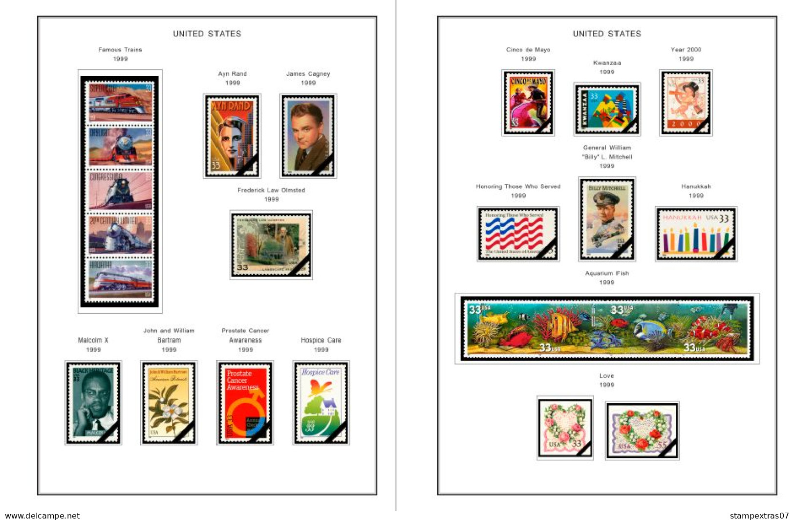 COLOR PRINTED USA 1991-1999 STAMP ALBUM PAGES (143 illustrated pages) >> FEUILLES ALBUM