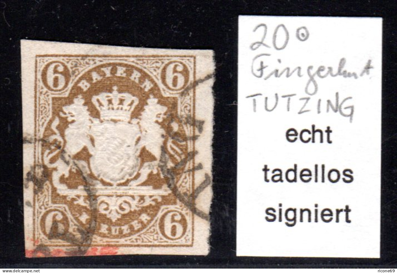 Bayern 20, Breitrandige 6 Kr. Braun M. Fingerhutstpl. TUTZING (Sem 200). Geprüft - Usados