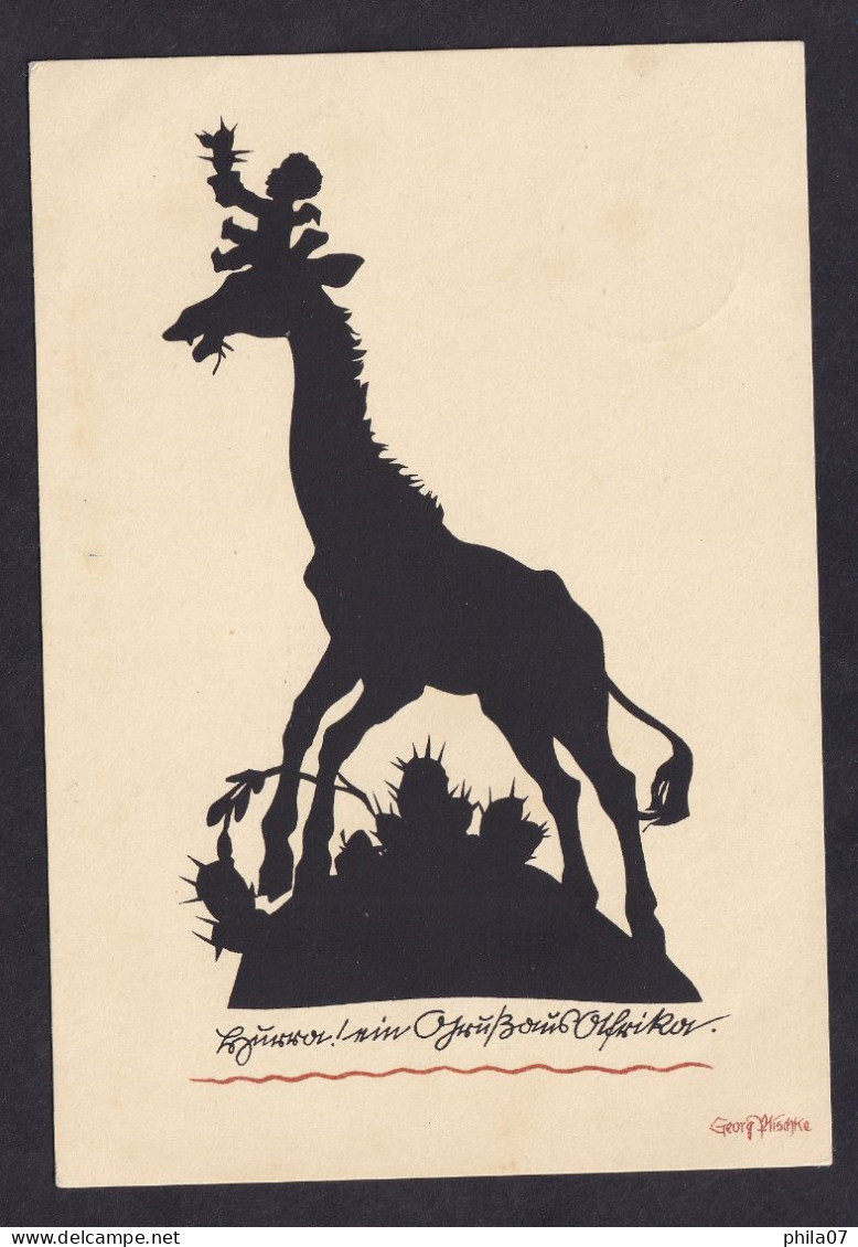 Georg Plischke - Child And Giraffe / Postcard Circulated, 2 Scans - Silhouette - Scissor-type