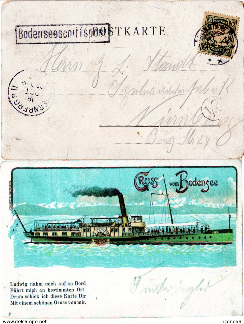 Bayern 1900, 5 Pf. Auf Bodenseeschiffspost AK M. DR-Stpl. KONSTANZ - Covers & Documents