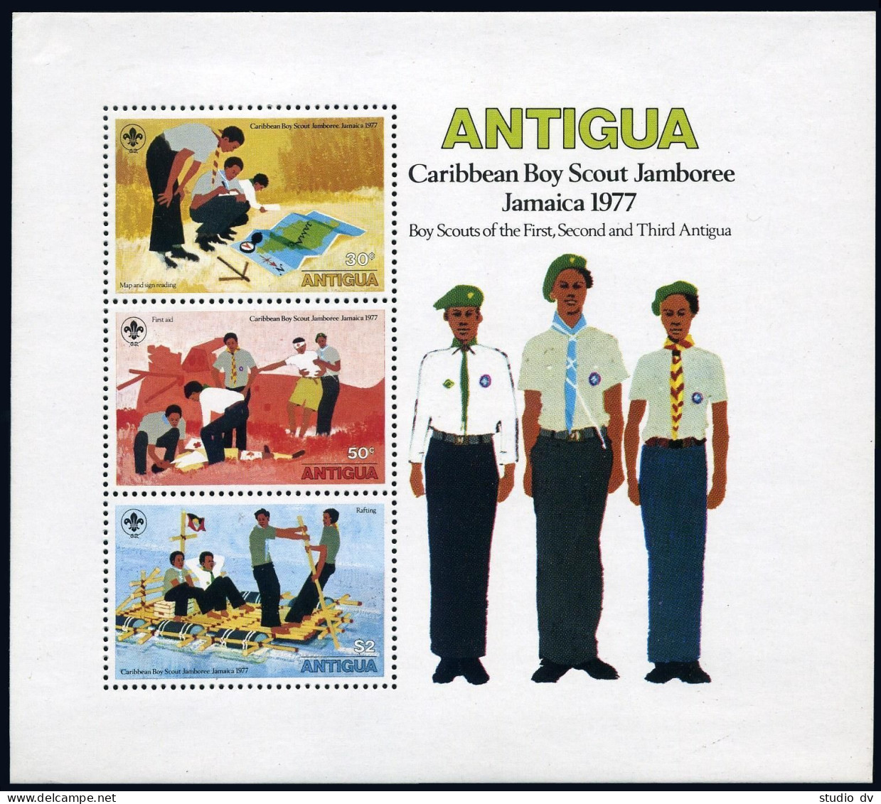 Antigua 465-471, 471a, MNH. Mi 459-465,Bl.29. Boy Scout Jamboree 1977. Climbing, - Antigua Et Barbuda (1981-...)
