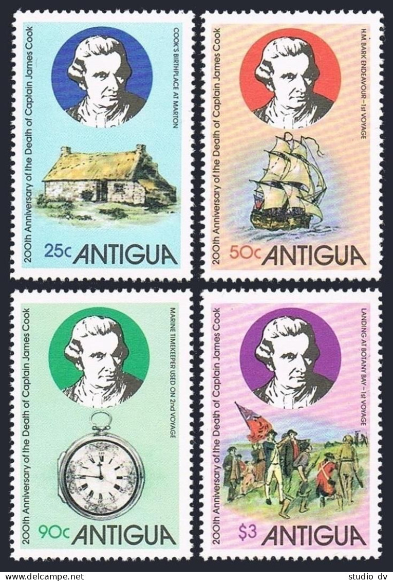 Antigua 547-551, MNH. Mi 548-551, Bl.44. Captain James Cook-200. Sailing Ship. - Antigua En Barbuda (1981-...)