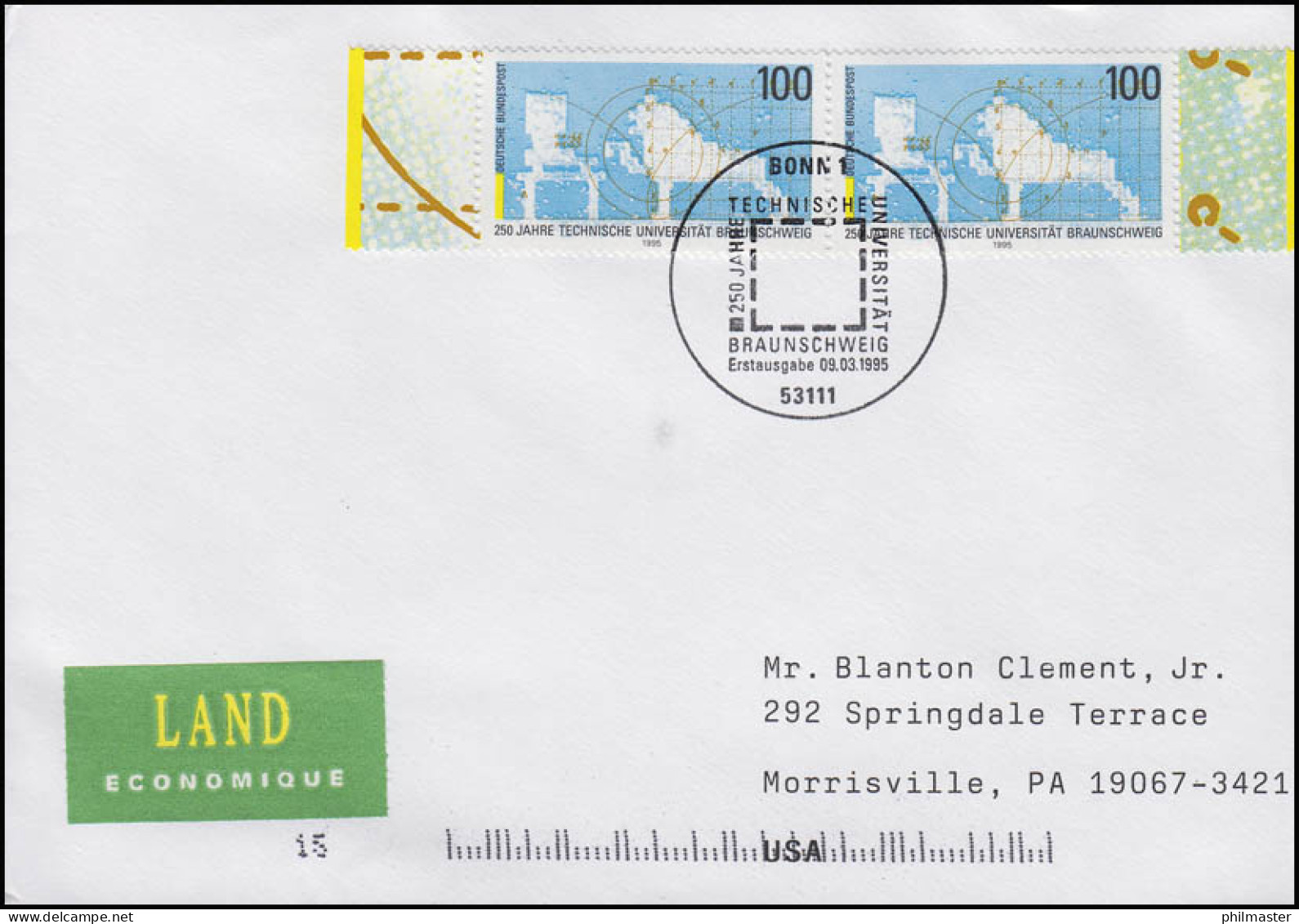 1783 Uni Carolo-Wilhelmina Braunschweig, MeF FDC ESSt Bonn 9.3.1995 In Die USA - Other & Unclassified