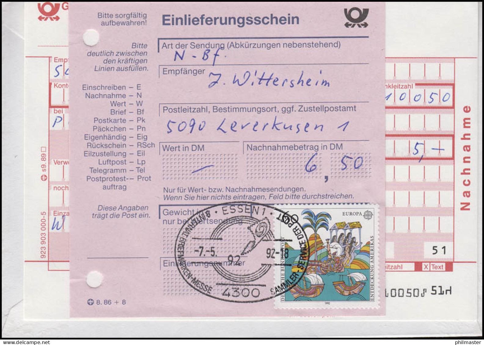 1612 Adam Riese Rechenmeister, MeF NN-FDC ESSt Sindelfingen Messe-Symbol 7.5.92 - Other & Unclassified