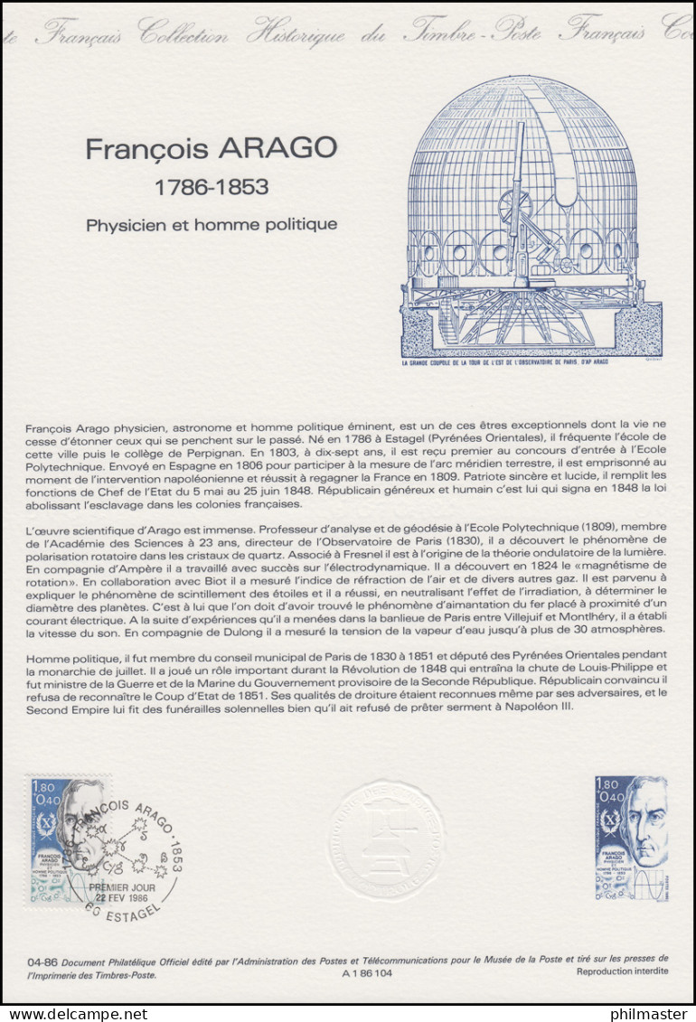 Collection Historique: Physiker Und Politiker François Arago 22.2.1986 - Sonstige & Ohne Zuordnung